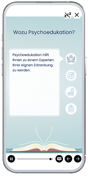 Screenshot from the edupression app showing video content with the heading "Why psychoeducation".